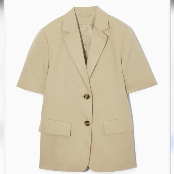 NWT COS Sand Short Sleeve Blazer Linen Cotton - Chic Professional Staple Size 10 - Picture 3 of 12